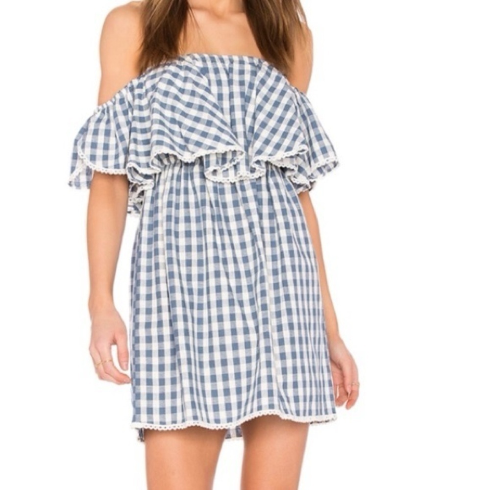 MISA LOS ANGELES Belu Linen Dress in Blue White Gingham Print NWT
